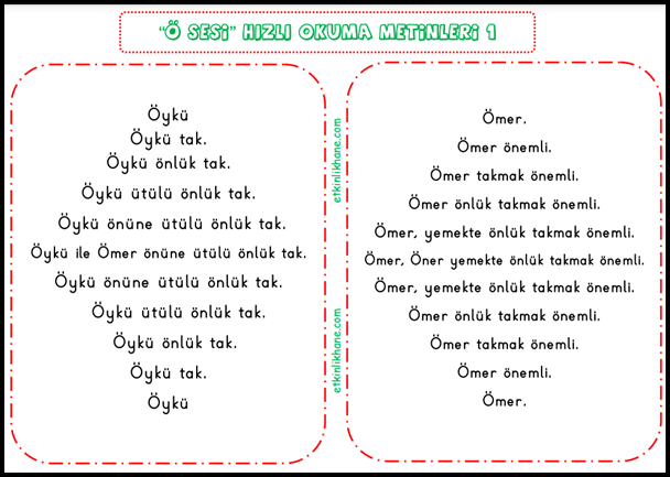 “Ö Sesi” Hızlı Okuma Metinleri