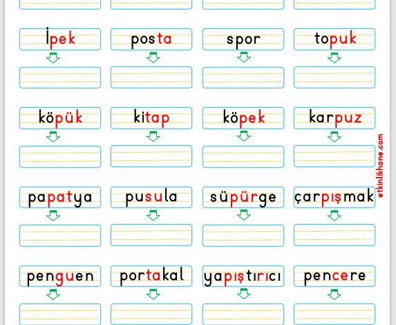 “P Sesi” Kelime Oluşturma Etkinlikleri