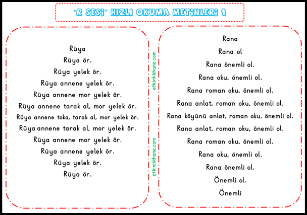 “R Sesi” Hızlı Okuma Metinleri