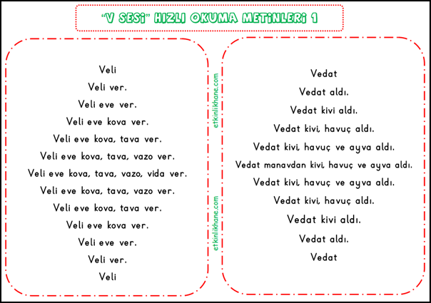 “V Sesi” Hızlı Okuma Metinleri