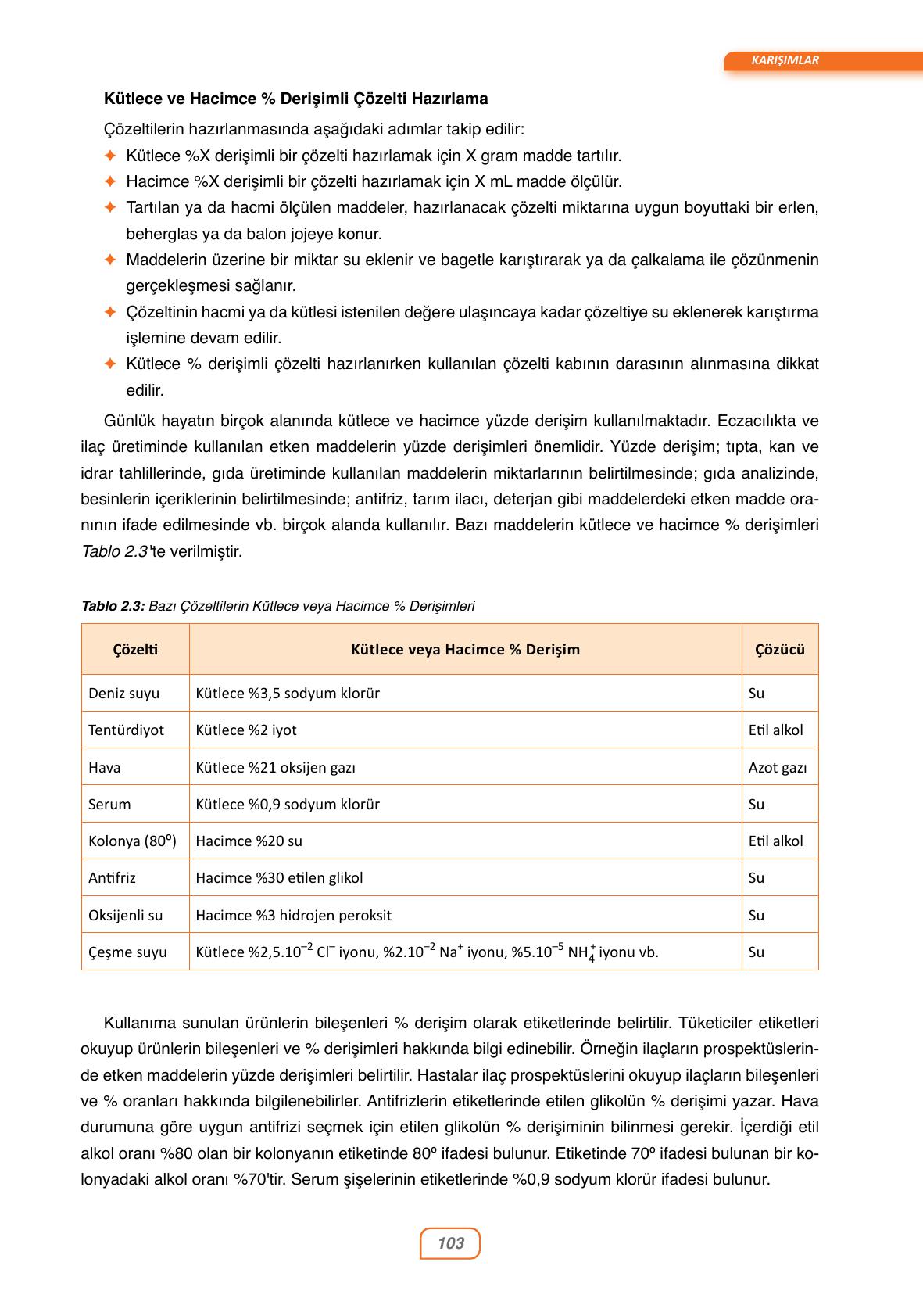 10. Sınıf Ata Yayıncılık Kimya Ders Kitabı Sayfa 103 Cevapları