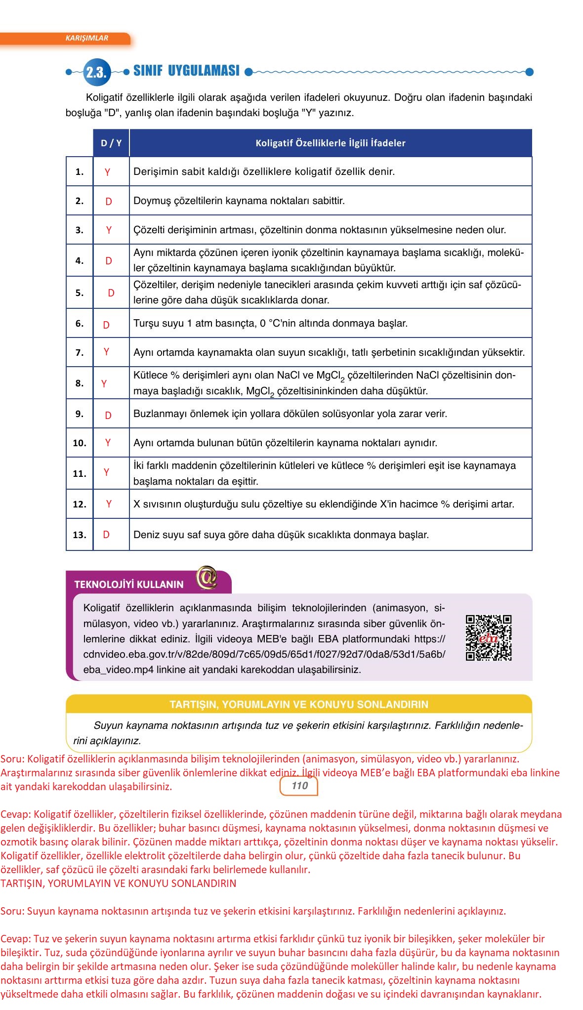 10. Sınıf Ata Yayıncılık Kimya Ders Kitabı Sayfa 110 Cevapları