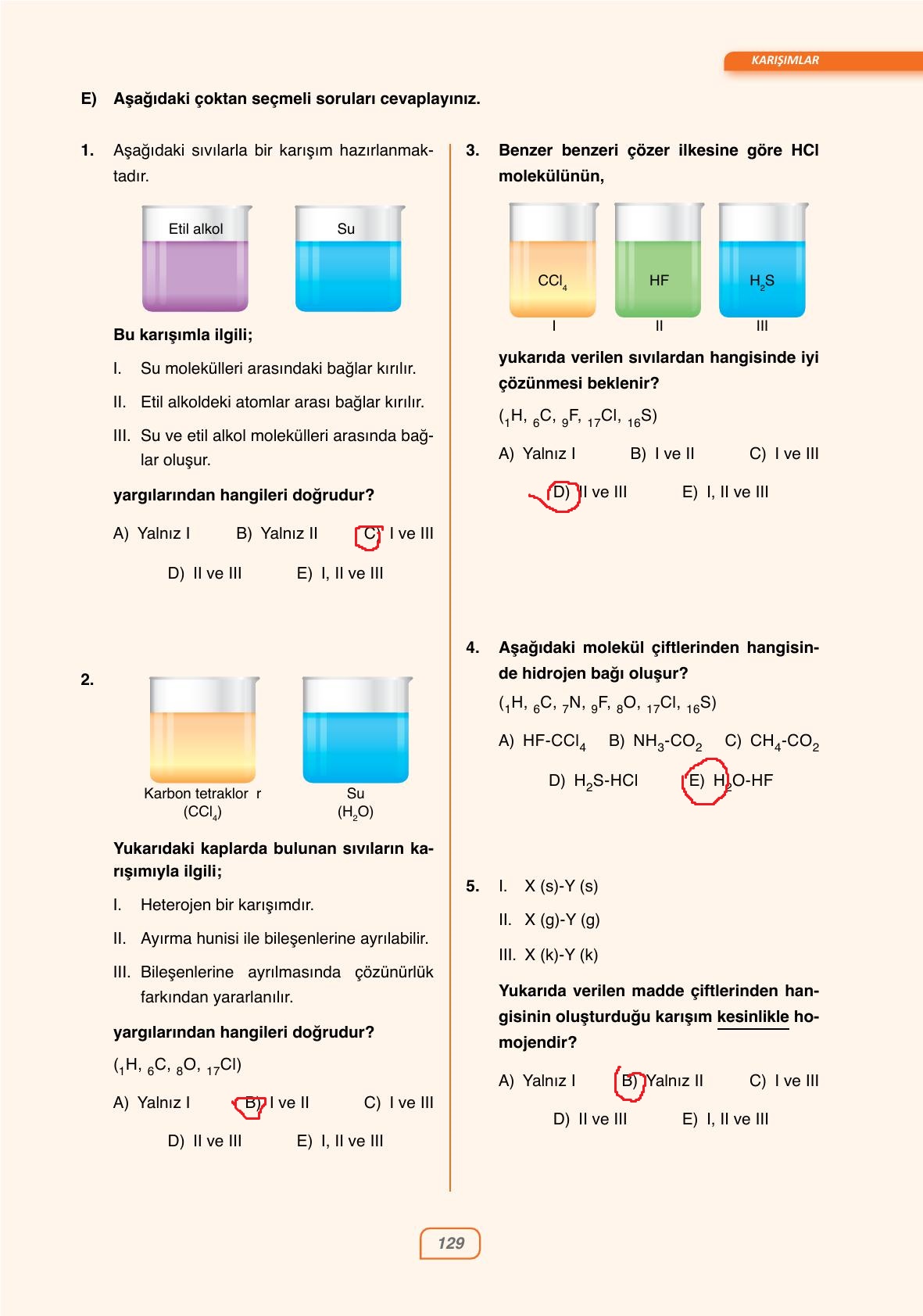 10. Sınıf Ata Yayıncılık Kimya Ders Kitabı Sayfa 129 Cevapları