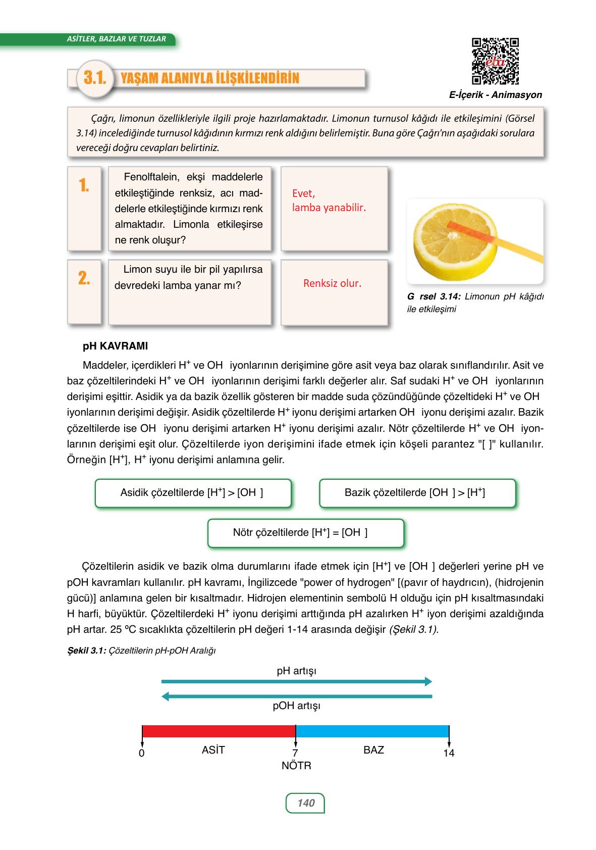 10. Sınıf Ata Yayıncılık Kimya Ders Kitabı Sayfa 140 Cevapları