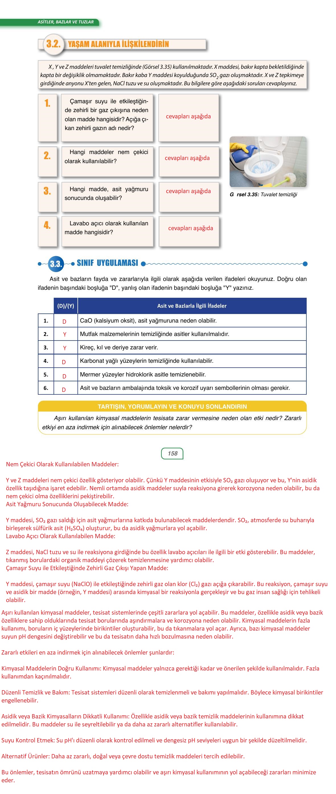 10. Sınıf Ata Yayıncılık Kimya Ders Kitabı Sayfa 158 Cevapları