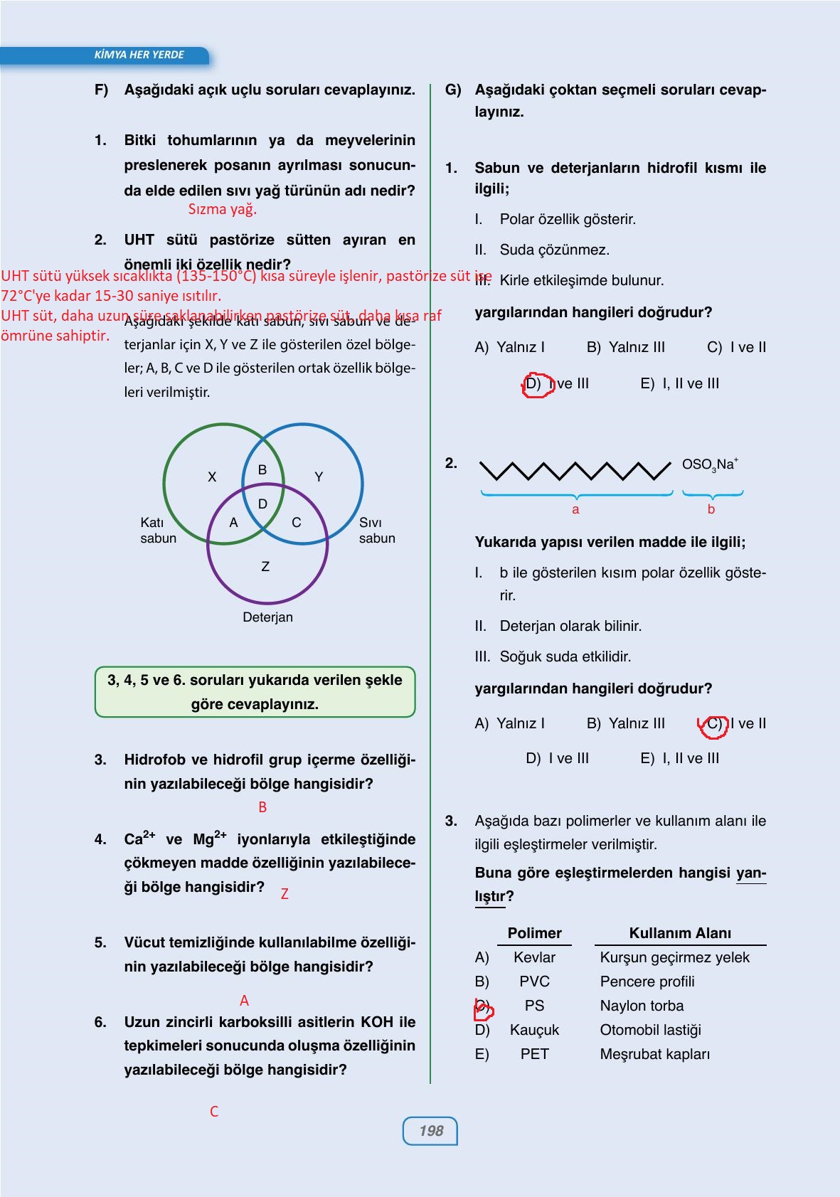 10. Sınıf Ata Yayıncılık Kimya Ders Kitabı Sayfa 198 Cevapları