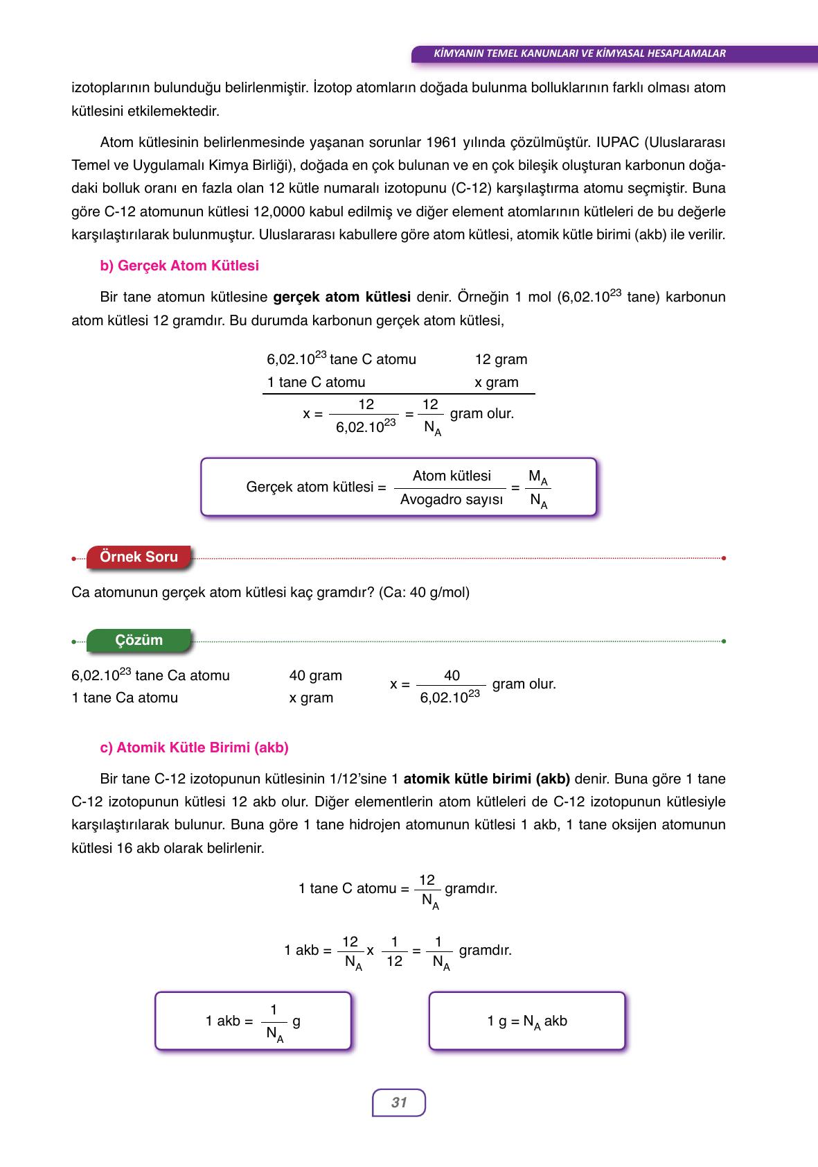 10. Sınıf Ata Yayıncılık Kimya Ders Kitabı Sayfa 31 Cevapları
