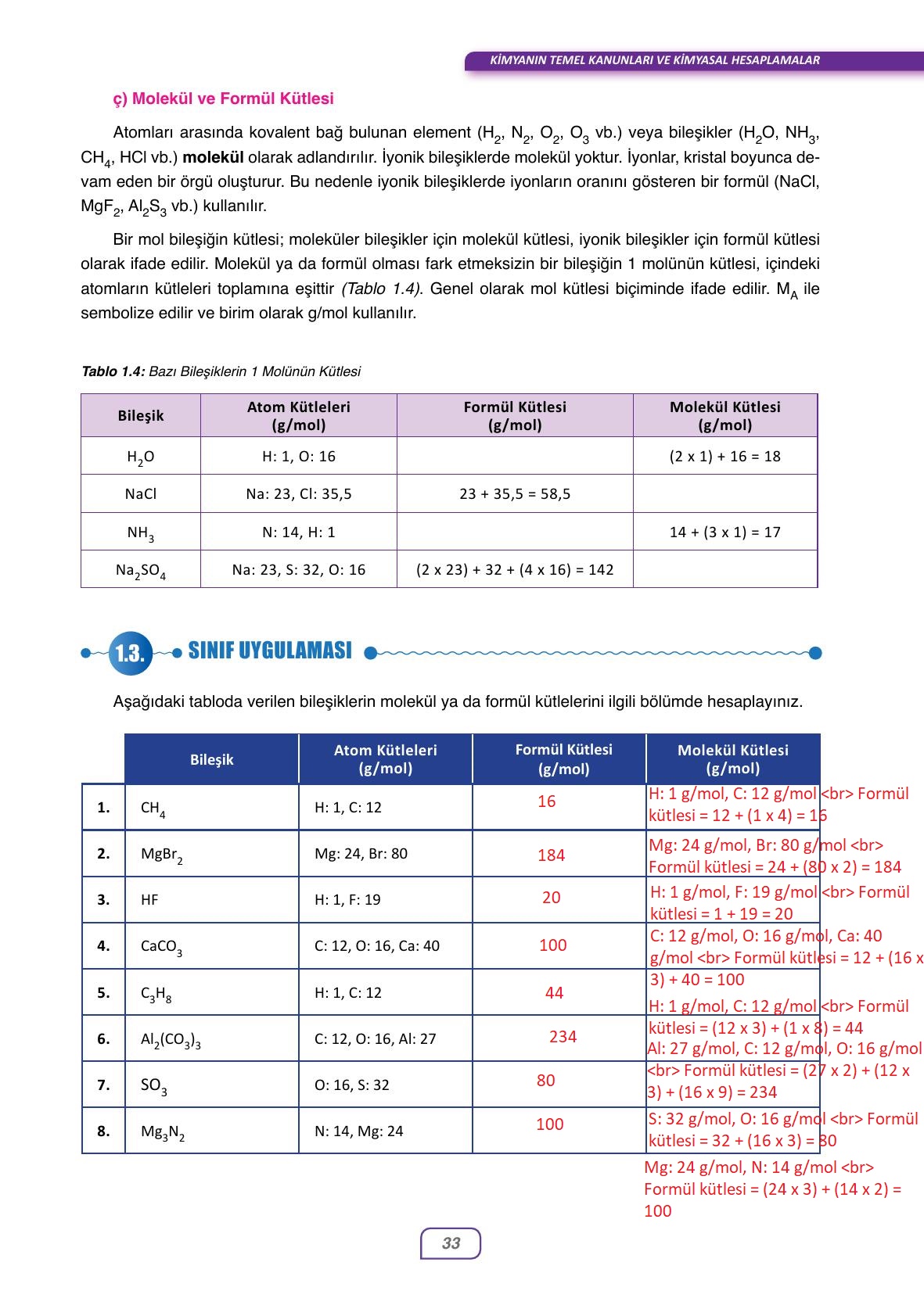 10. Sınıf Ata Yayıncılık Kimya Ders Kitabı Sayfa 33 Cevapları