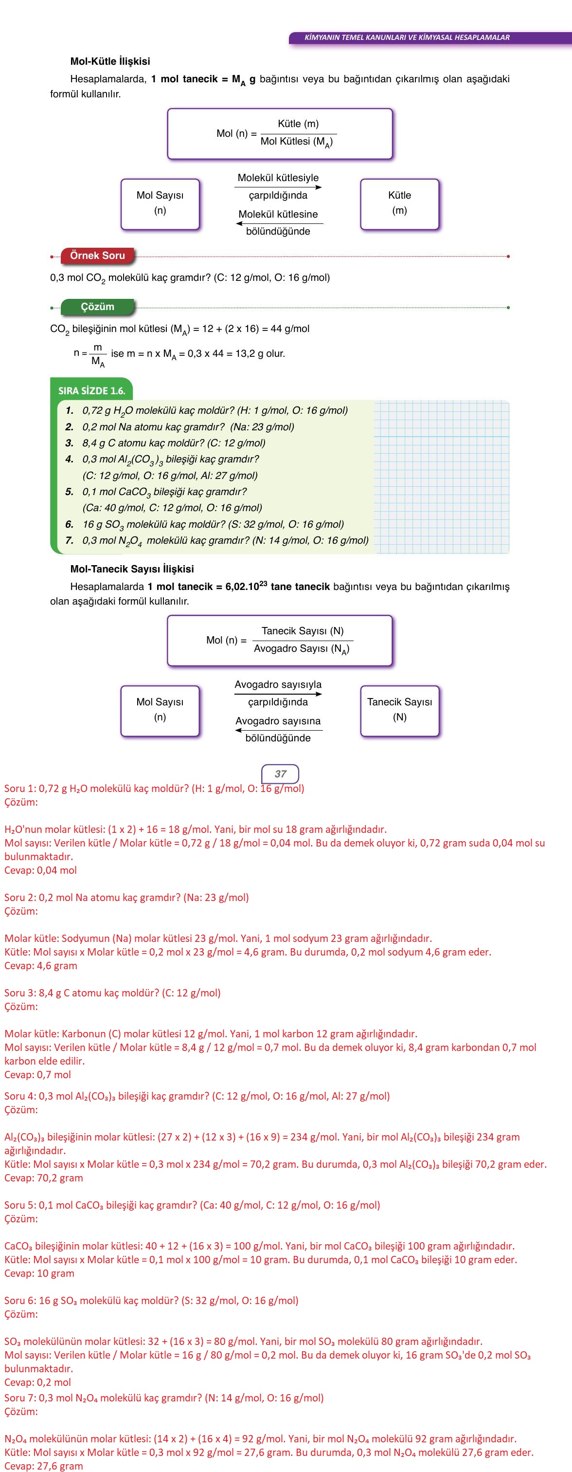 10. Sınıf Ata Yayıncılık Kimya Ders Kitabı Sayfa 37 Cevapları