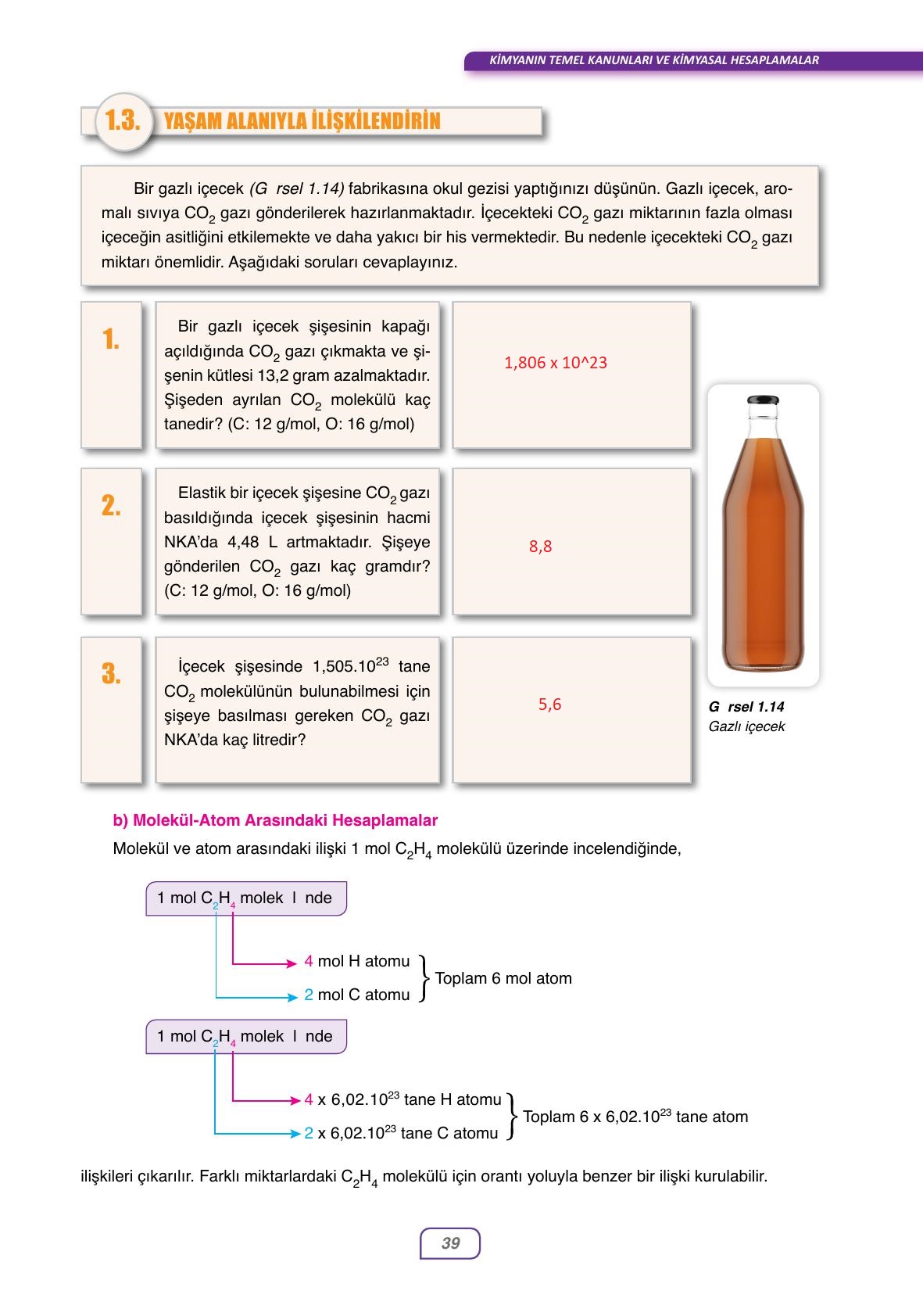 10. Sınıf Ata Yayıncılık Kimya Ders Kitabı Sayfa 39 Cevapları