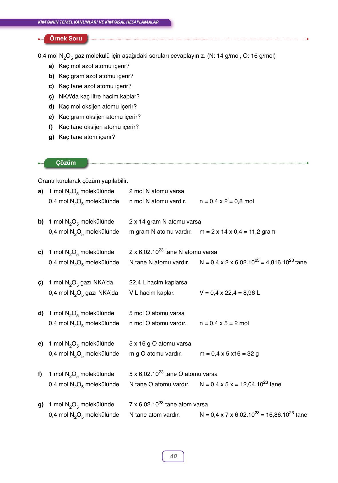 10. Sınıf Ata Yayıncılık Kimya Ders Kitabı Sayfa 40 Cevapları