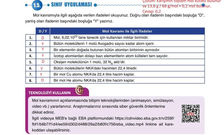 10. Sınıf Ata Yayıncılık Kimya Ders Kitabı Sayfa 46 Cevapları