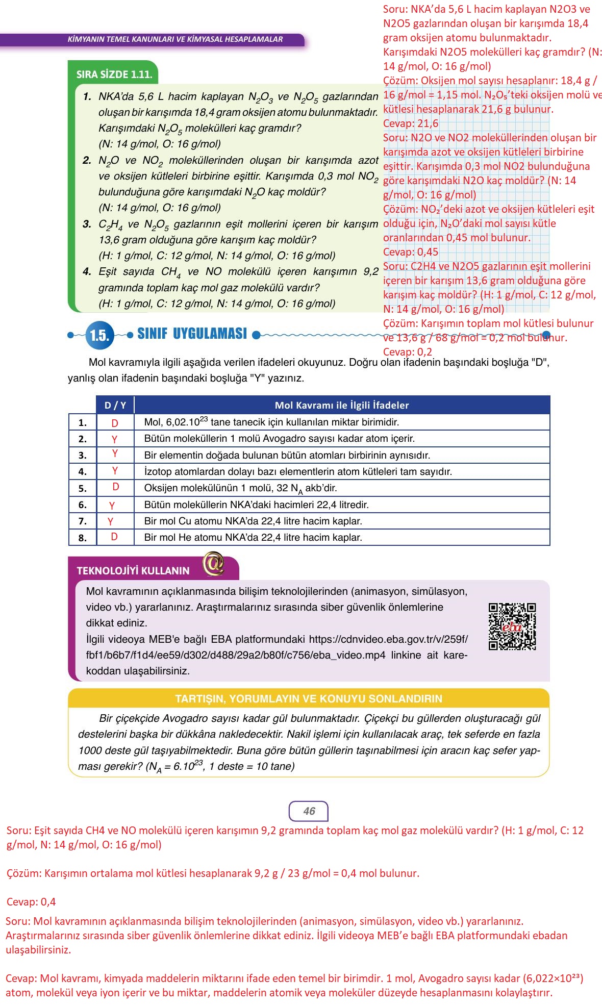 10. Sınıf Ata Yayıncılık Kimya Ders Kitabı Sayfa 46 Cevapları