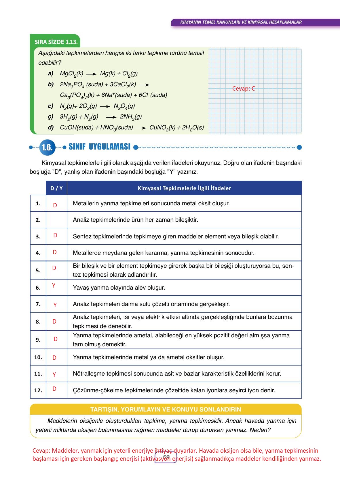 10. Sınıf Ata Yayıncılık Kimya Ders Kitabı Sayfa 59 Cevapları