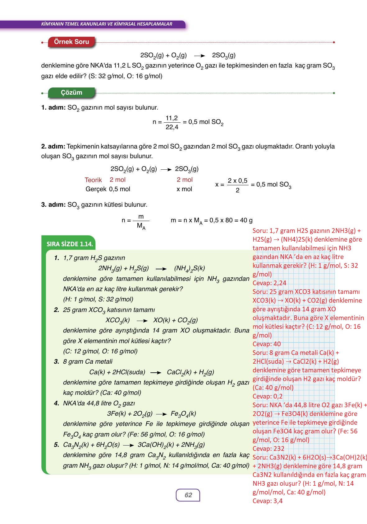 10. Sınıf Ata Yayıncılık Kimya Ders Kitabı Sayfa 62 Cevapları