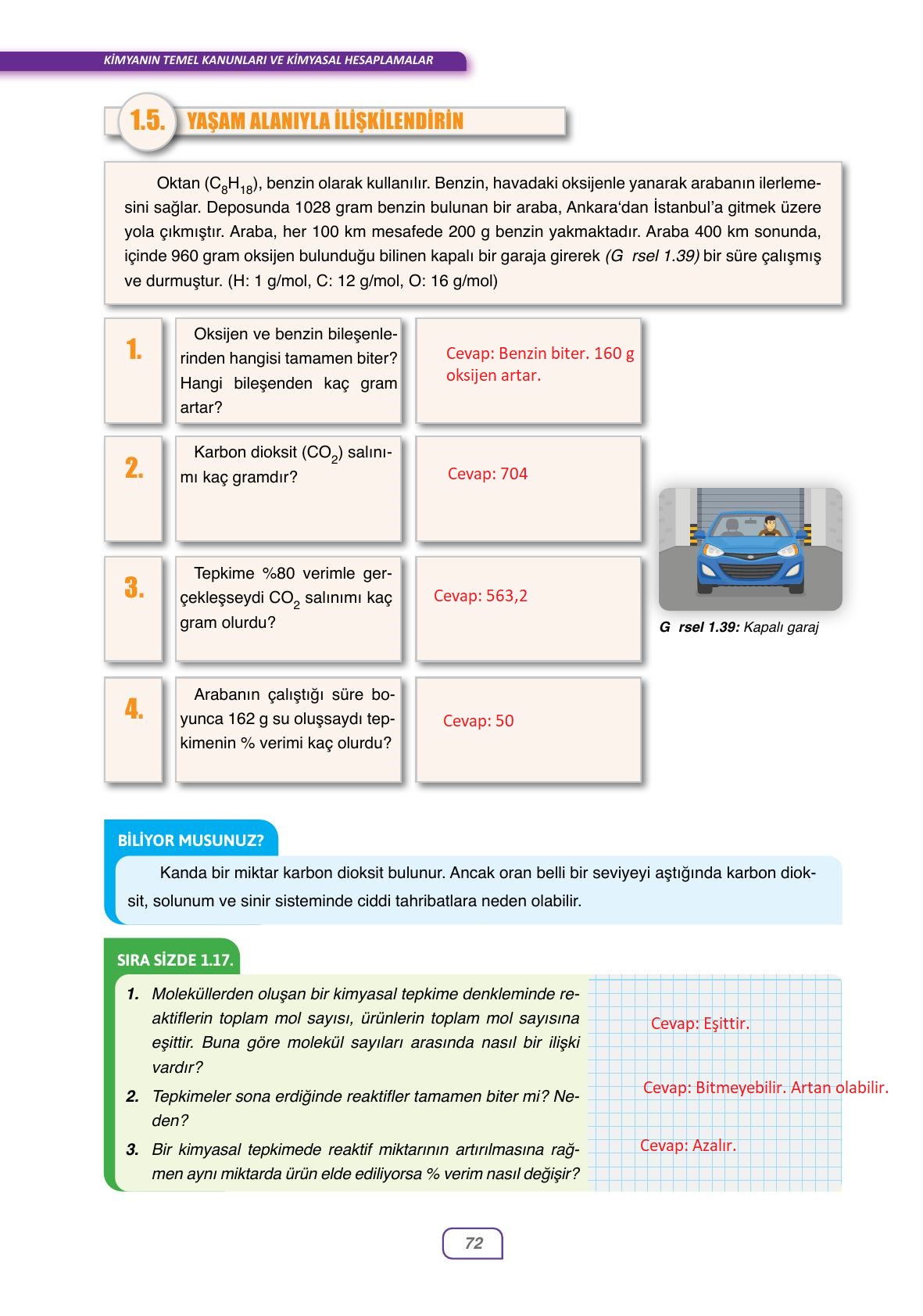 10. Sınıf Ata Yayıncılık Kimya Ders Kitabı Sayfa 72 Cevapları