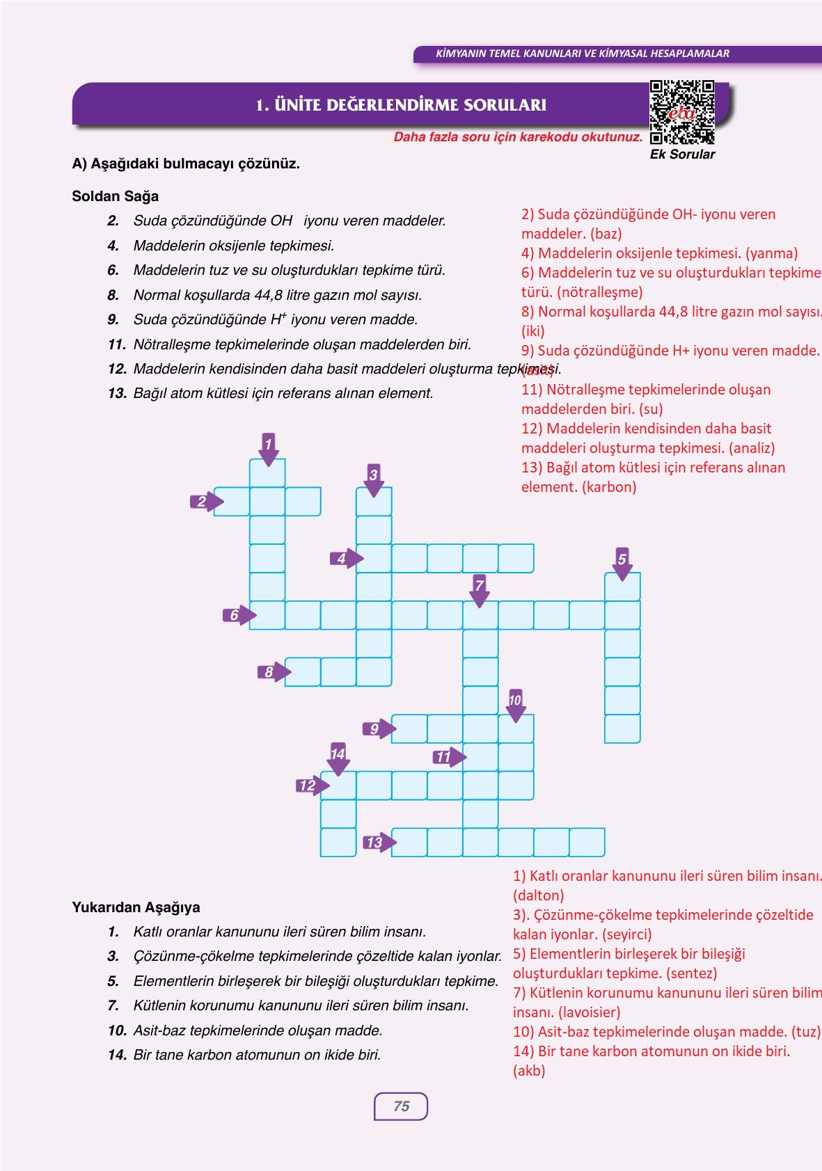 10. Sınıf Ata Yayıncılık Kimya Ders Kitabı Sayfa 75 Cevapları