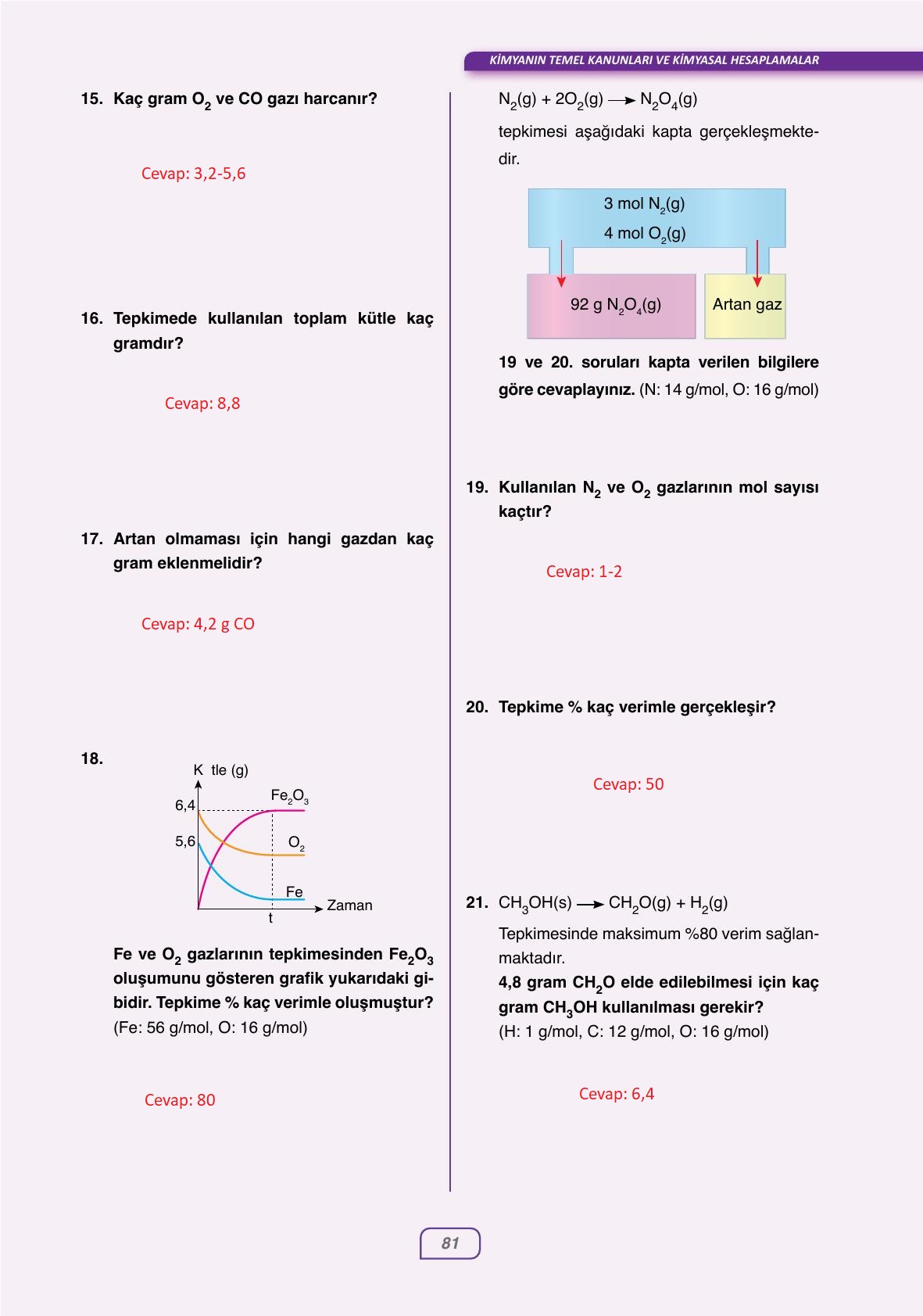 10. Sınıf Ata Yayıncılık Kimya Ders Kitabı Sayfa 81 Cevapları