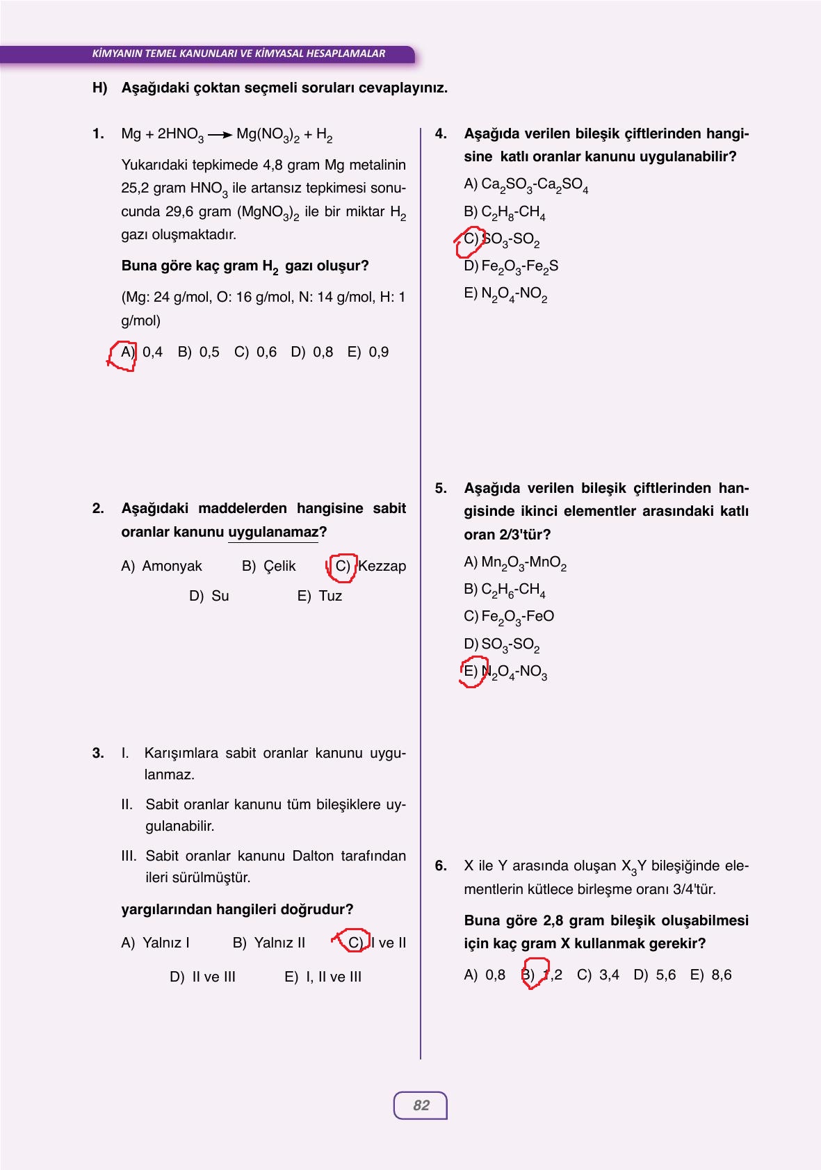 10. Sınıf Ata Yayıncılık Kimya Ders Kitabı Sayfa 82 Cevapları