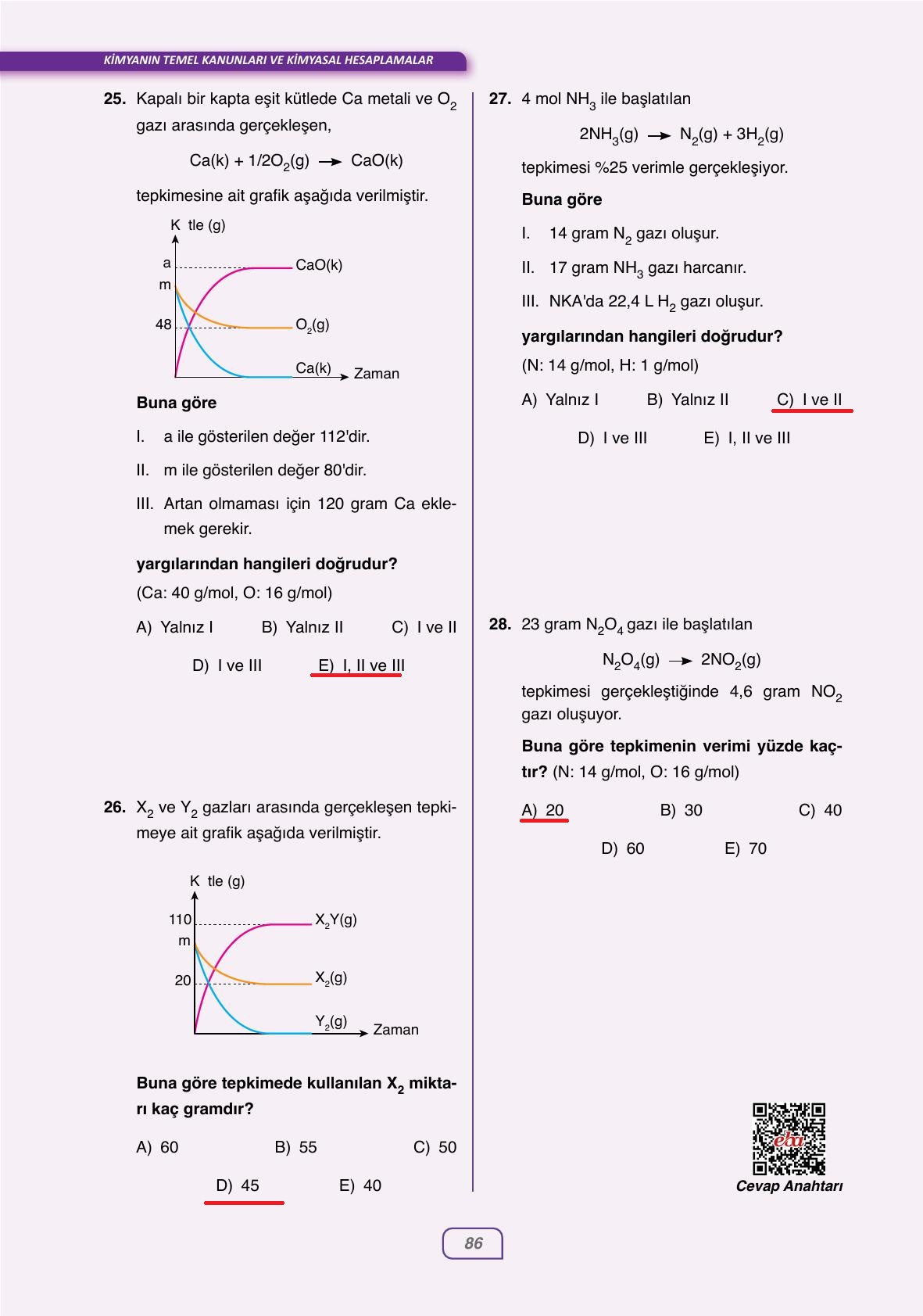 10. Sınıf Ata Yayıncılık Kimya Ders Kitabı Sayfa 86 Cevapları