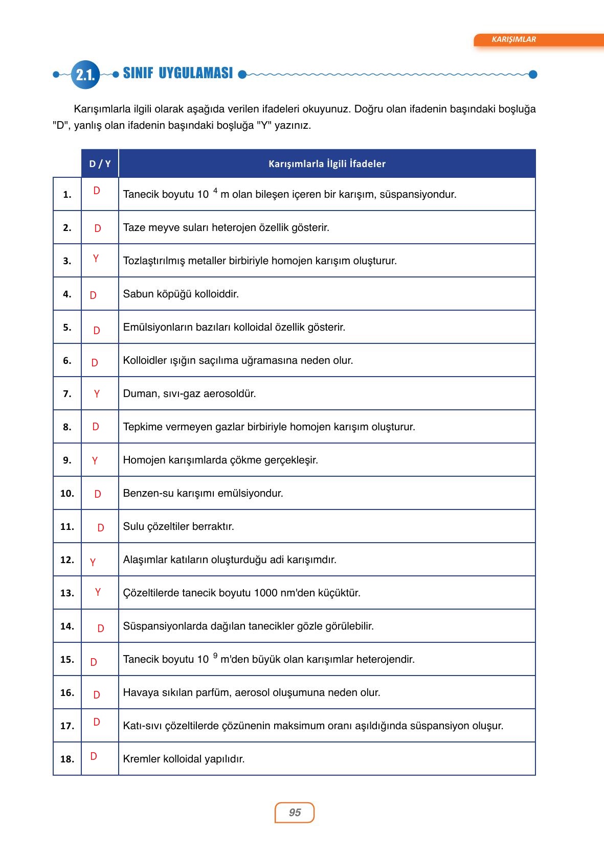 10. Sınıf Ata Yayıncılık Kimya Ders Kitabı Sayfa 95 Cevapları