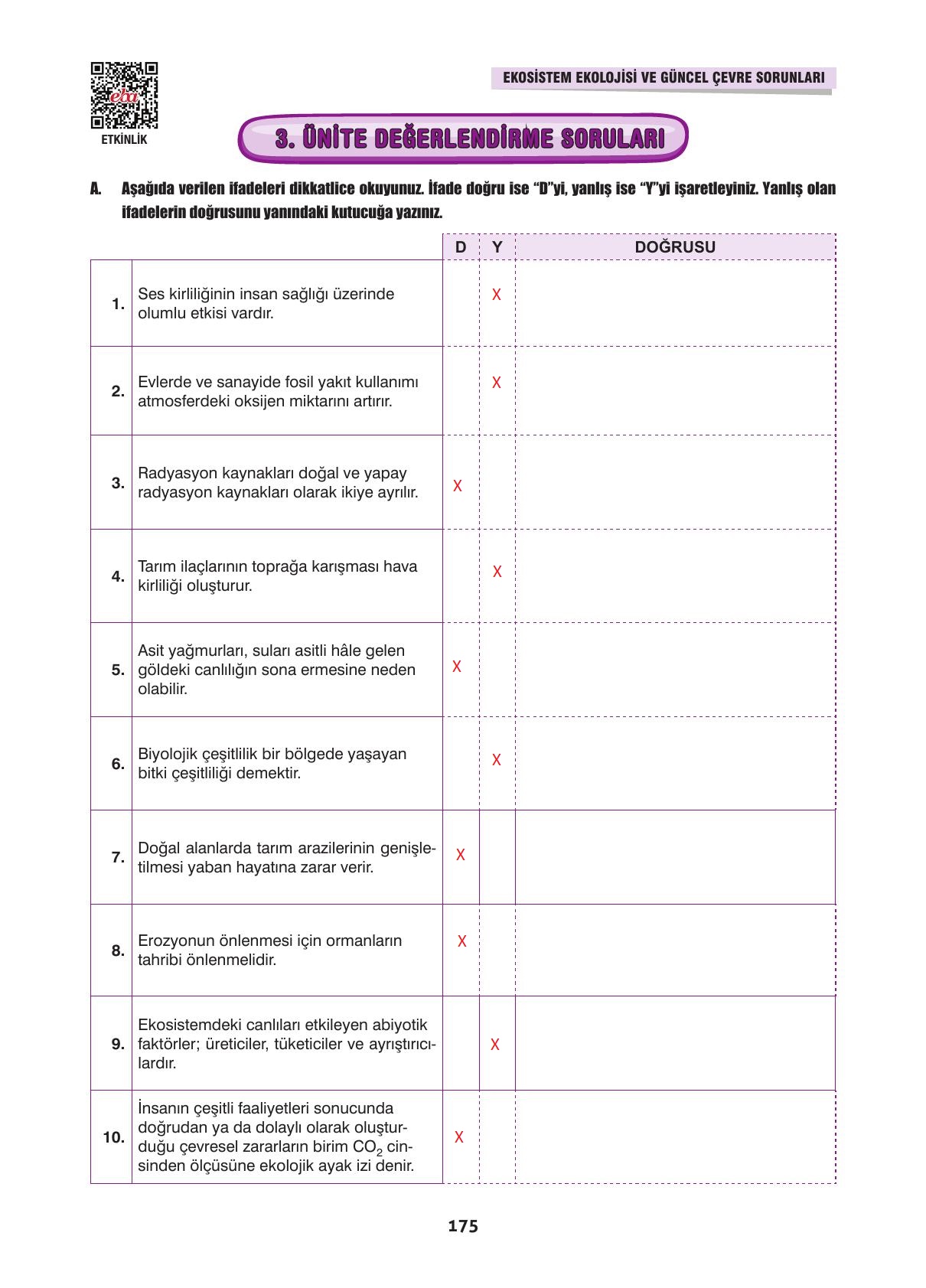 10. Sınıf Dörtel Yayıncılık Biyoloji Ders Kitabı Sayfa 175 Cevapları