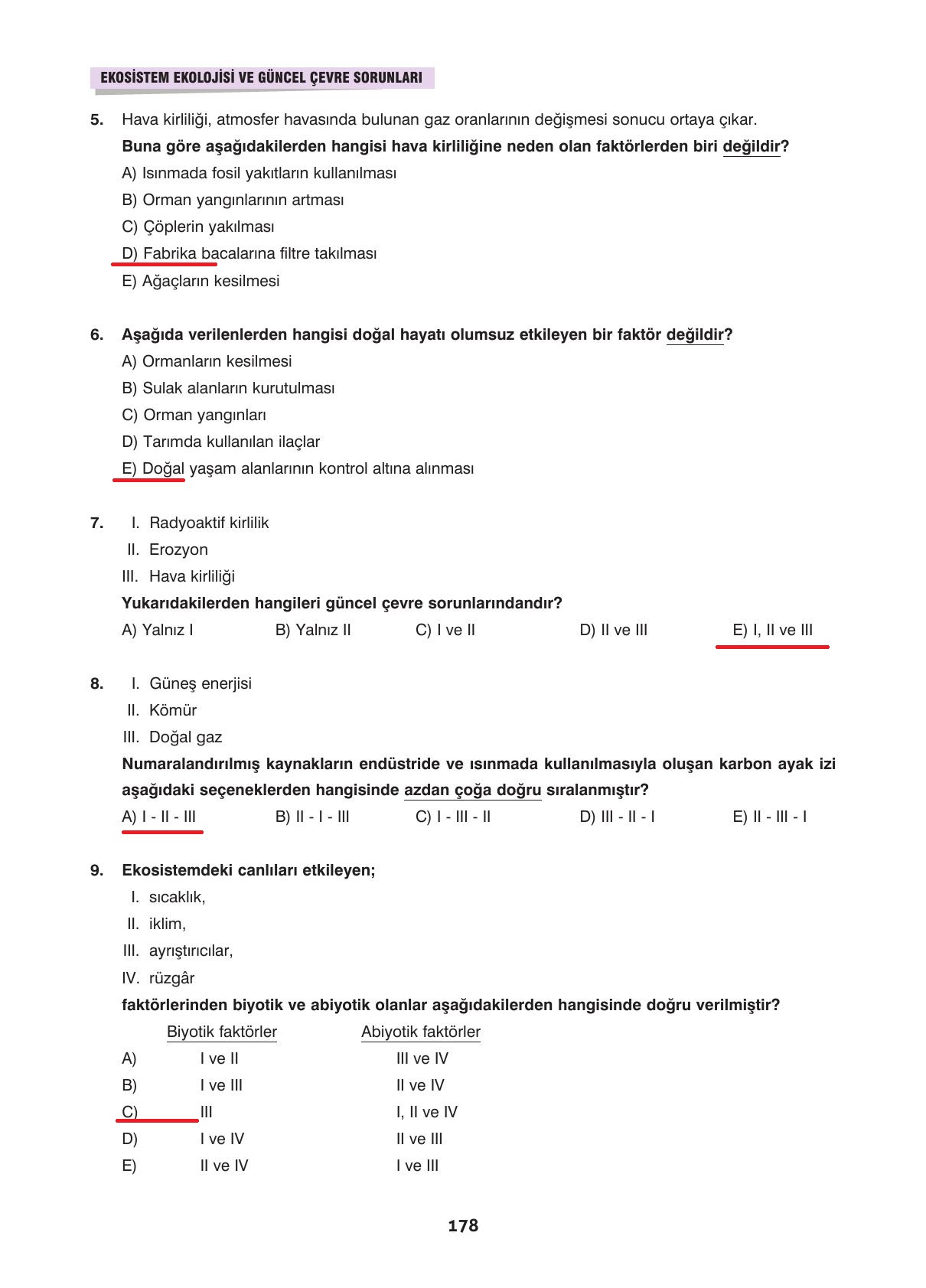 10. Sınıf Dörtel Yayıncılık Biyoloji Ders Kitabı Sayfa 178 Cevapları