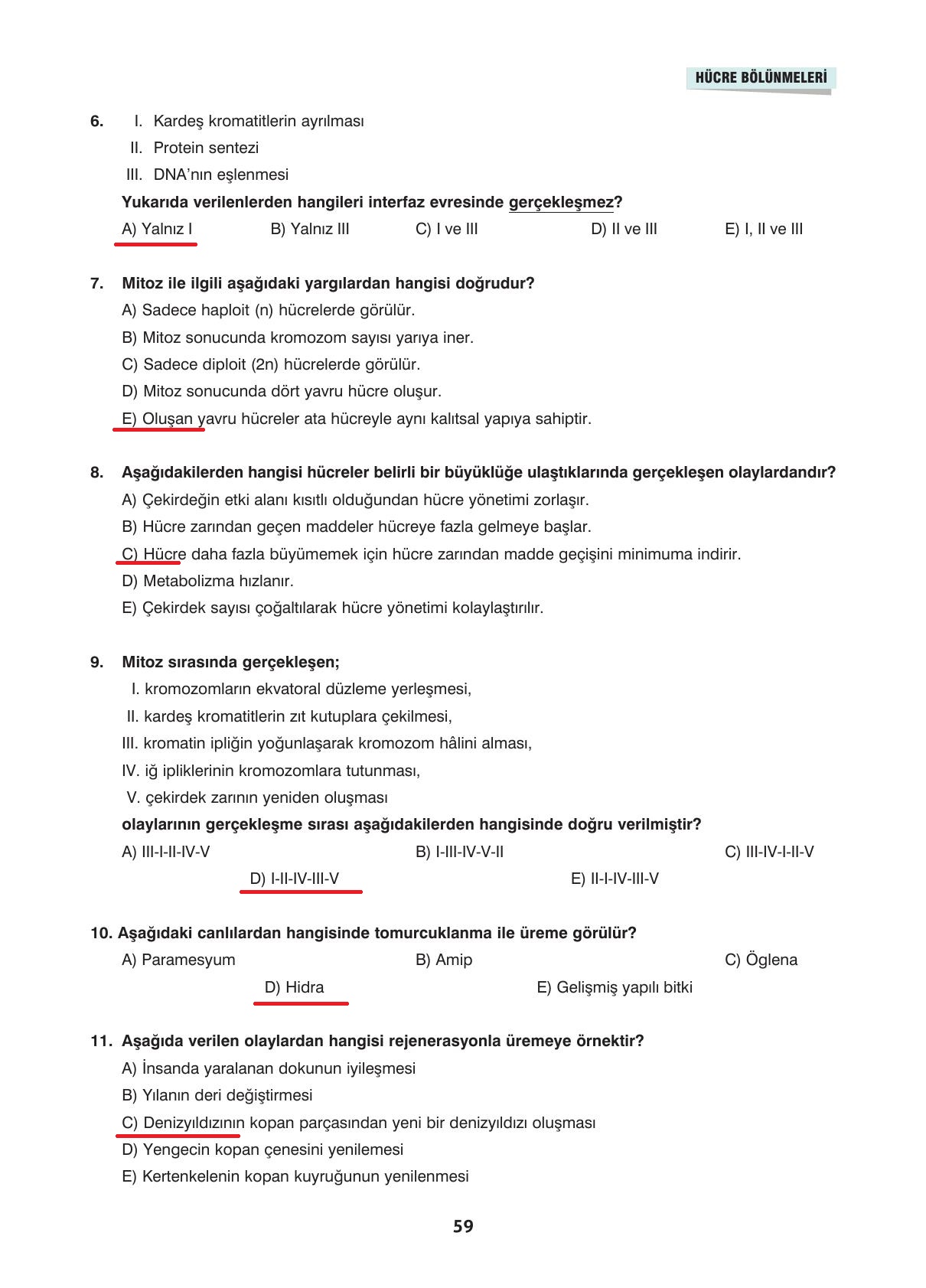 10. Sınıf Dörtel Yayıncılık Biyoloji Ders Kitabı Sayfa 59 Cevapları