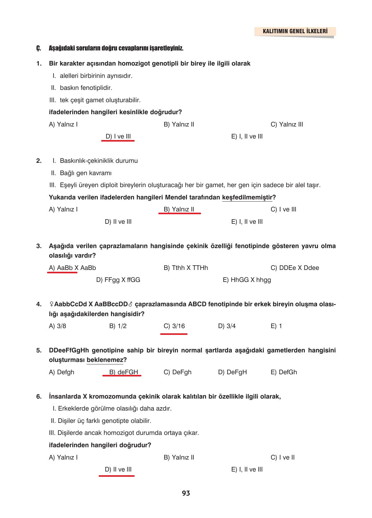 10. Sınıf Dörtel Yayıncılık Biyoloji Ders Kitabı Sayfa 93 Cevapları