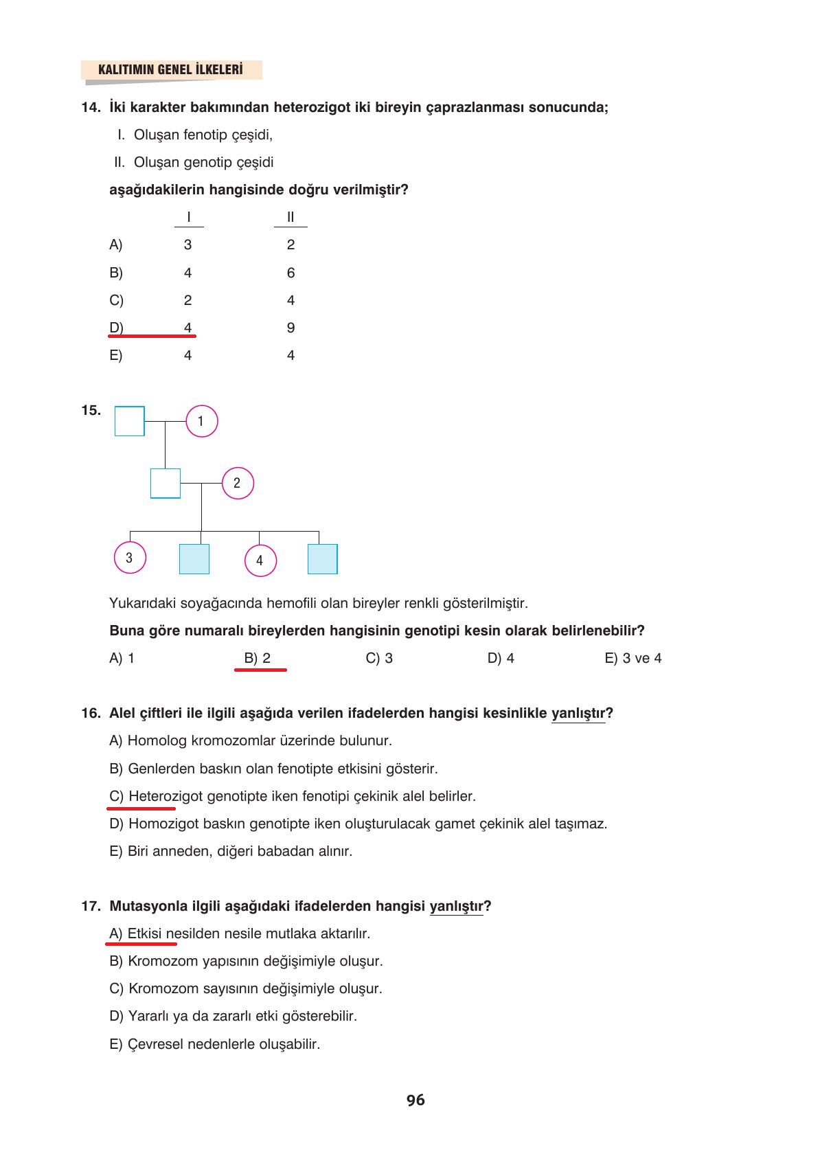 10. Sınıf Dörtel Yayıncılık Biyoloji Ders Kitabı Sayfa 96 Cevapları