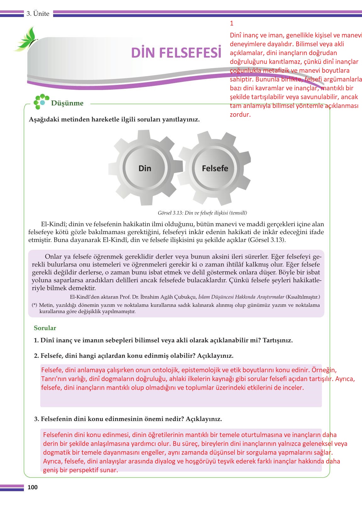 10. Sınıf Meb Yayınları Felsefe Ders Kitabı Sayfa 100 Cevapları