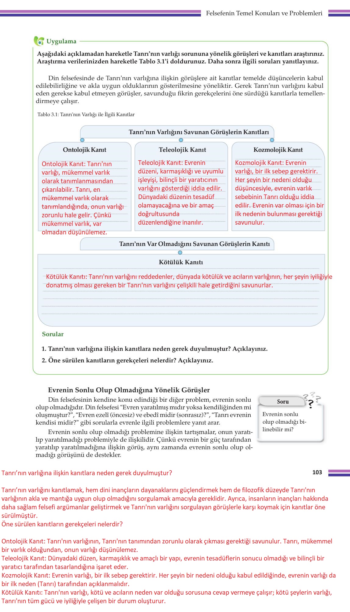 10. Sınıf Meb Yayınları Felsefe Ders Kitabı Sayfa 103 Cevapları