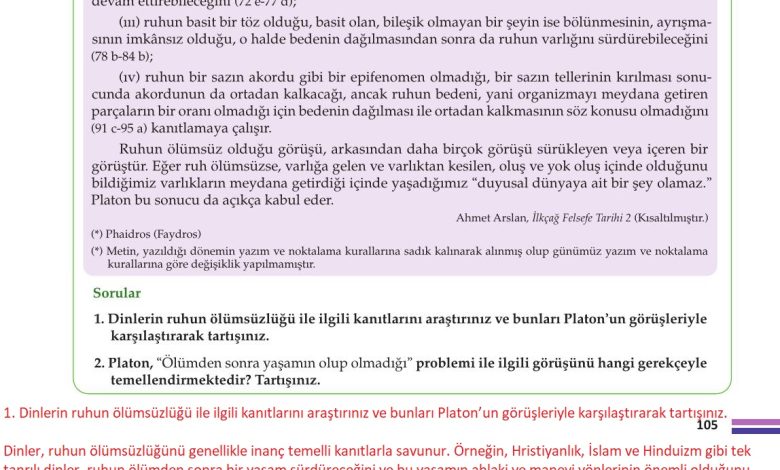 10. Sınıf Meb Yayınları Felsefe Ders Kitabı Sayfa 105 Cevapları