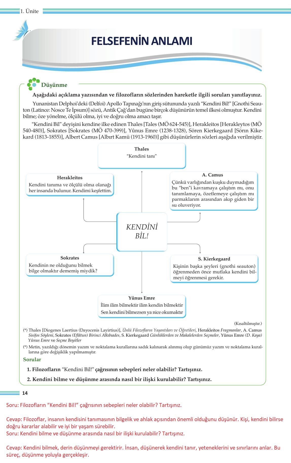 10. Sınıf Meb Yayınları Felsefe Ders Kitabı Sayfa 14 Cevapları