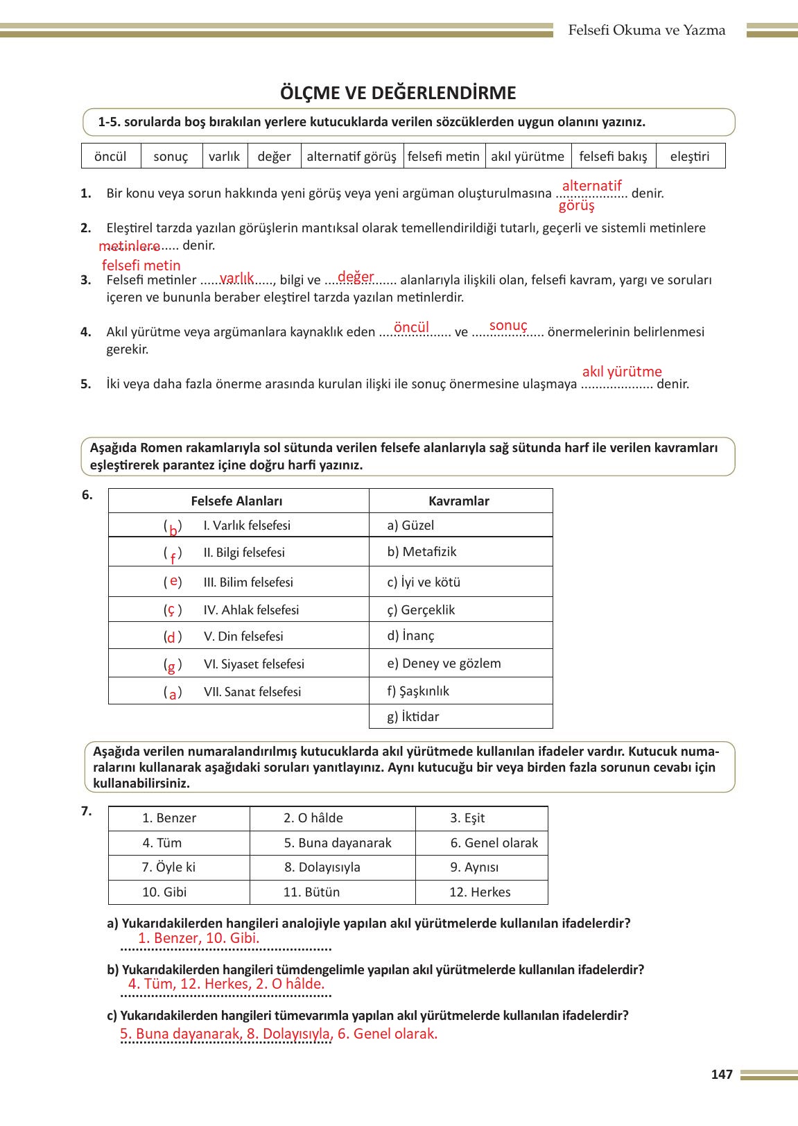 10. Sınıf Meb Yayınları Felsefe Ders Kitabı Sayfa 147 Cevapları