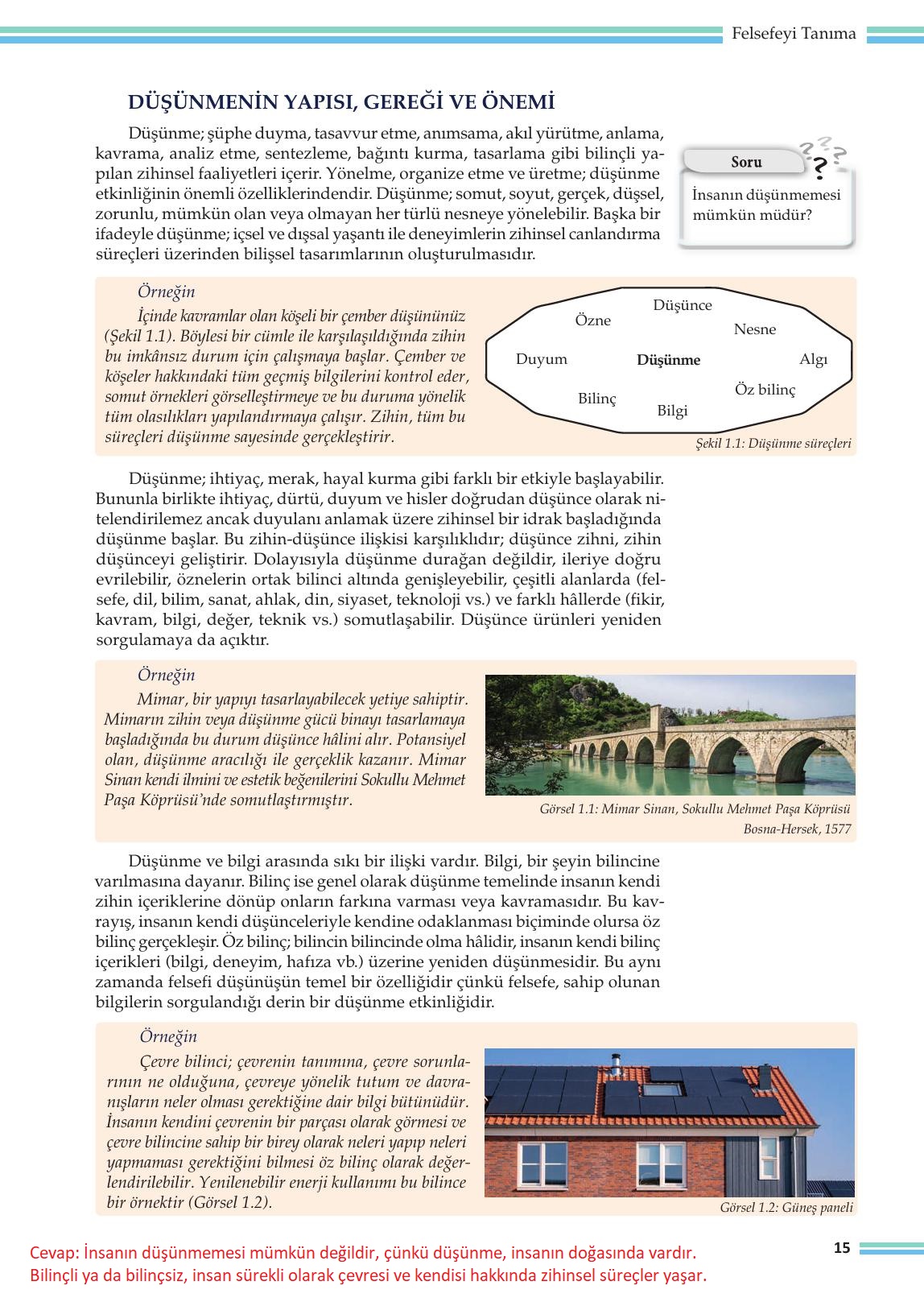 10. Sınıf Meb Yayınları Felsefe Ders Kitabı Sayfa 15 Cevapları