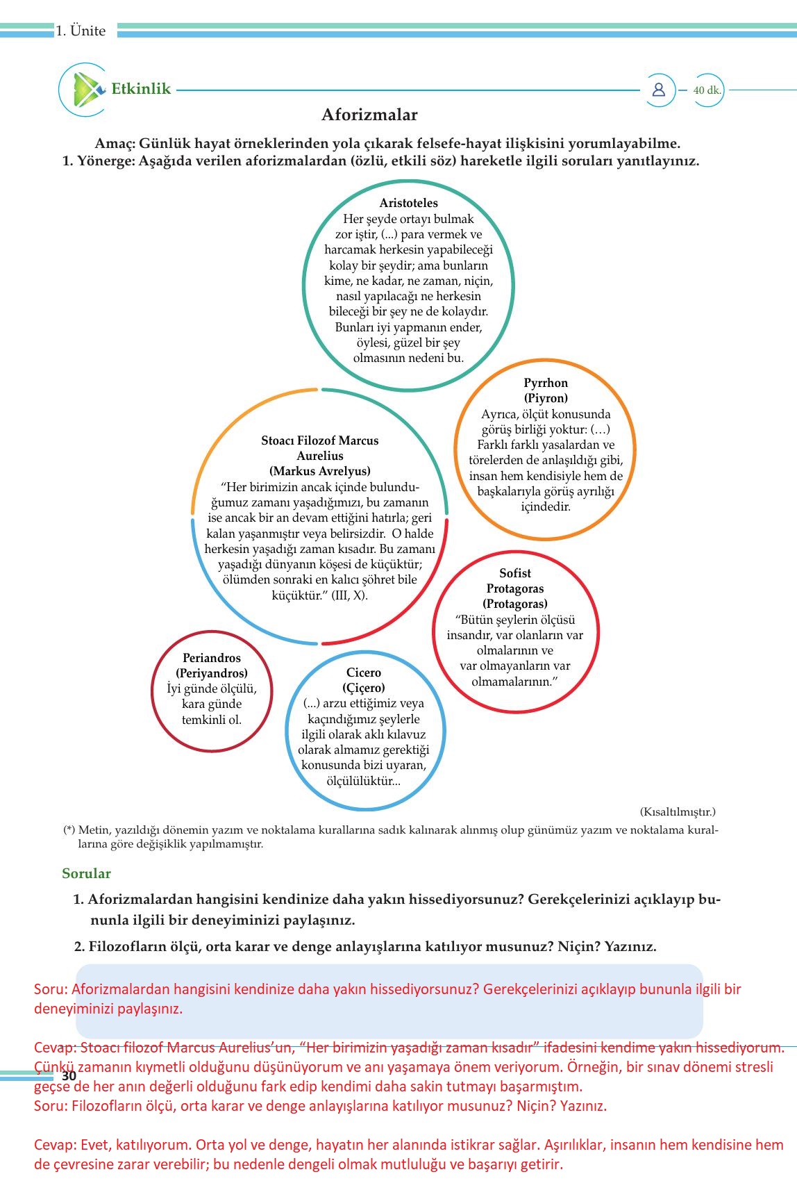 10. Sınıf Meb Yayınları Felsefe Ders Kitabı Sayfa 30 Cevapları