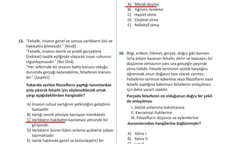 10. Sınıf Meb Yayınları Felsefe Ders Kitabı Sayfa 34 Cevapları