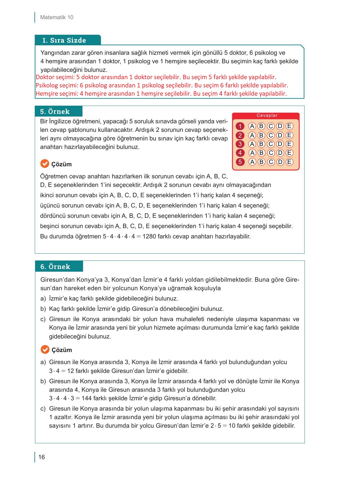 10. Sınıf Meb Yayınları Matematik Ders Kitabı Sayfa 16 Cevapları