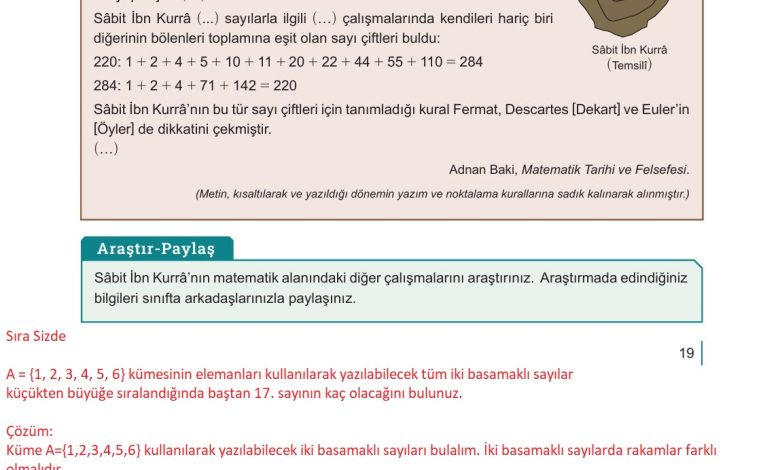 10. Sınıf Meb Yayınları Matematik Ders Kitabı Sayfa 19 Cevapları