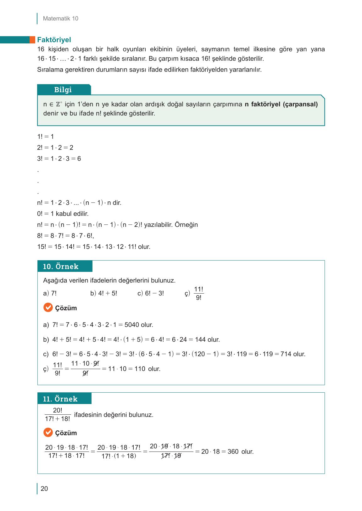 10. Sınıf Meb Yayınları Matematik Ders Kitabı Sayfa 20 Cevapları