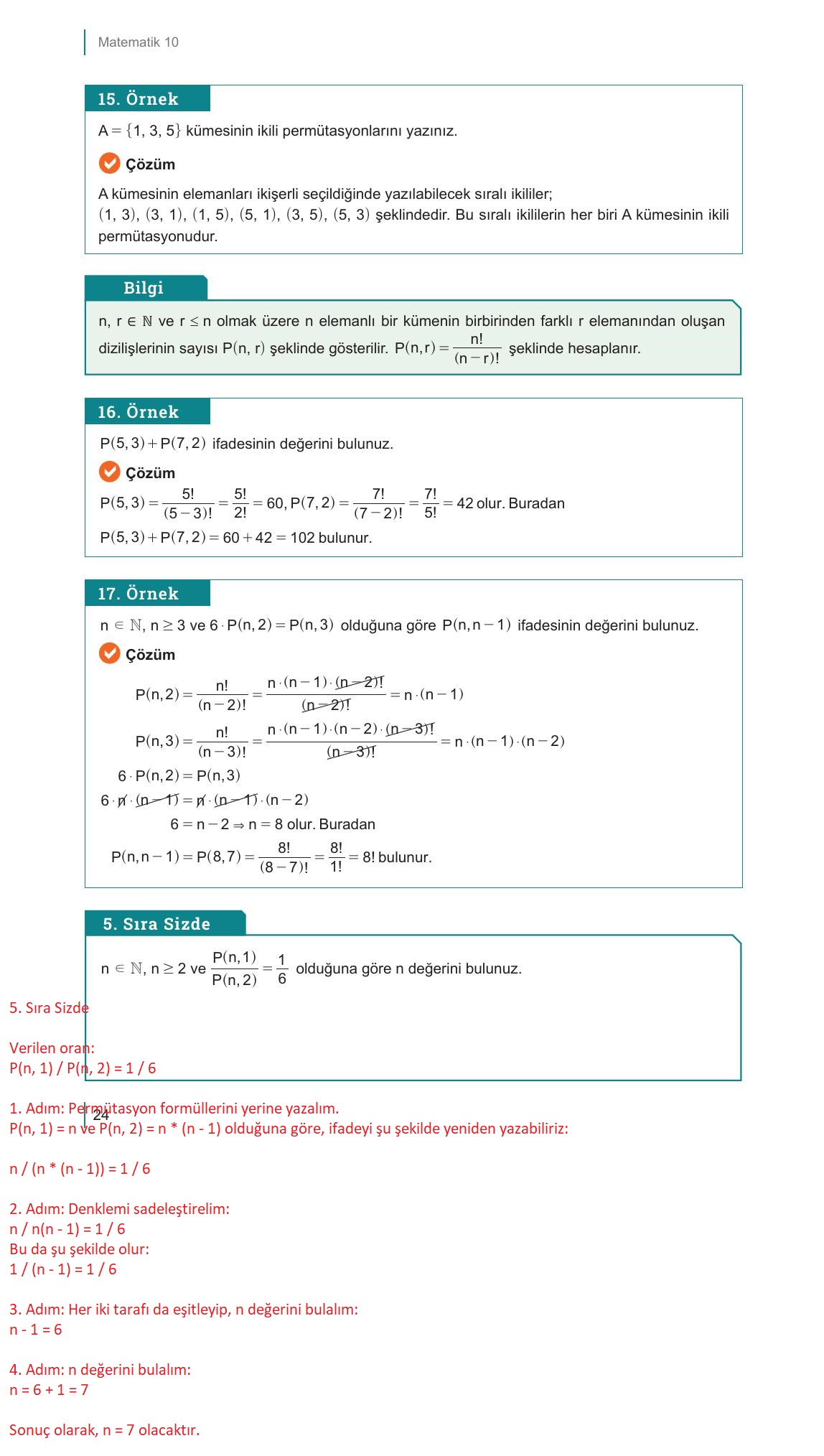 10. Sınıf Meb Yayınları Matematik Ders Kitabı Sayfa 24 Cevapları