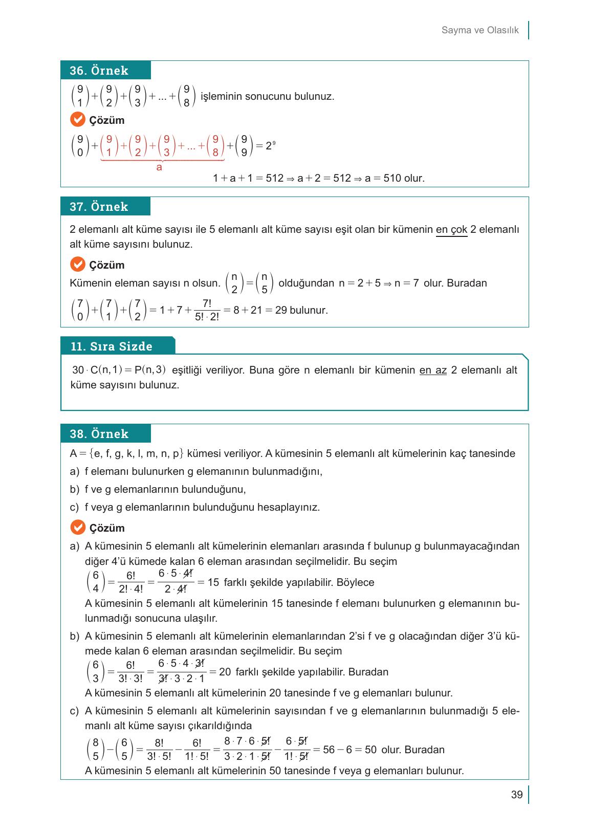 10. Sınıf Meb Yayınları Matematik Ders Kitabı Sayfa 39 Cevapları