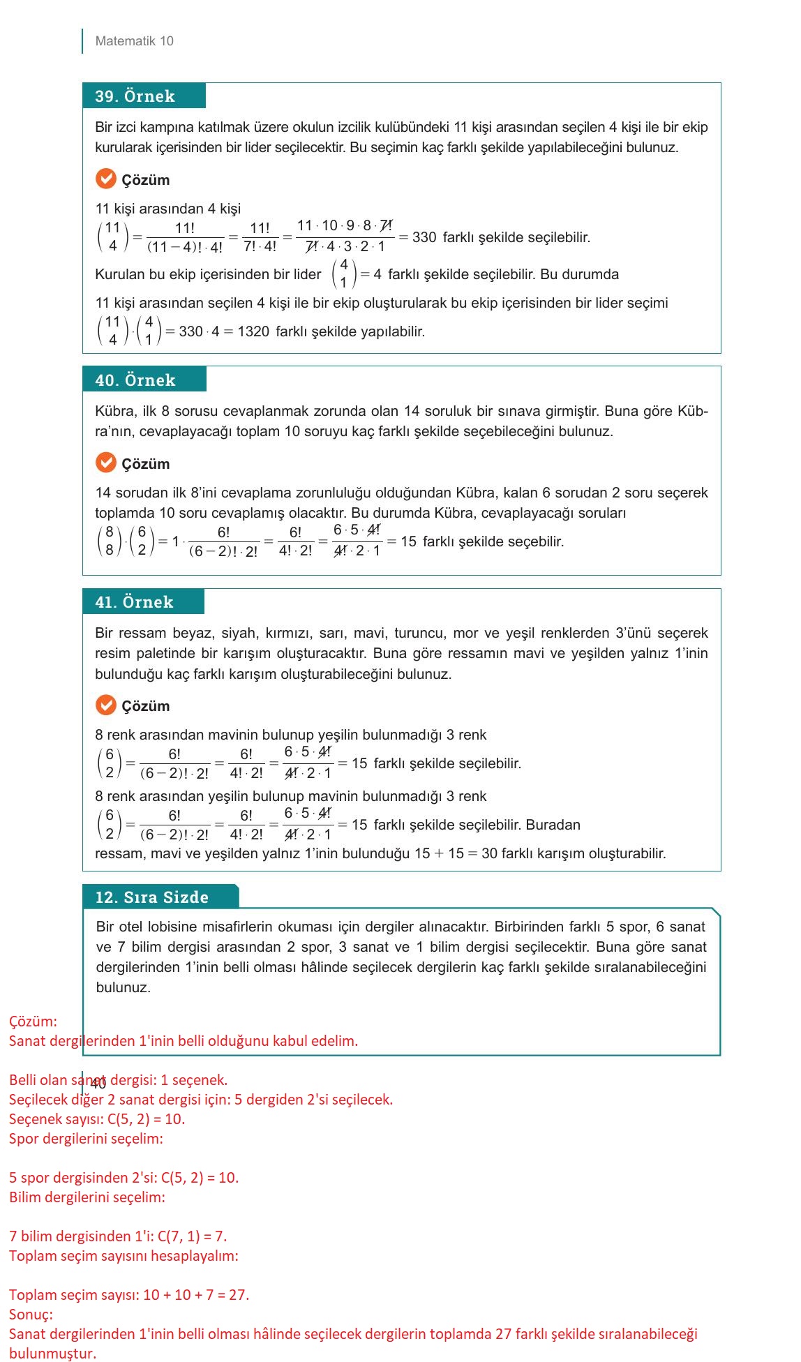 10. Sınıf Meb Yayınları Matematik Ders Kitabı Sayfa 40 Cevapları