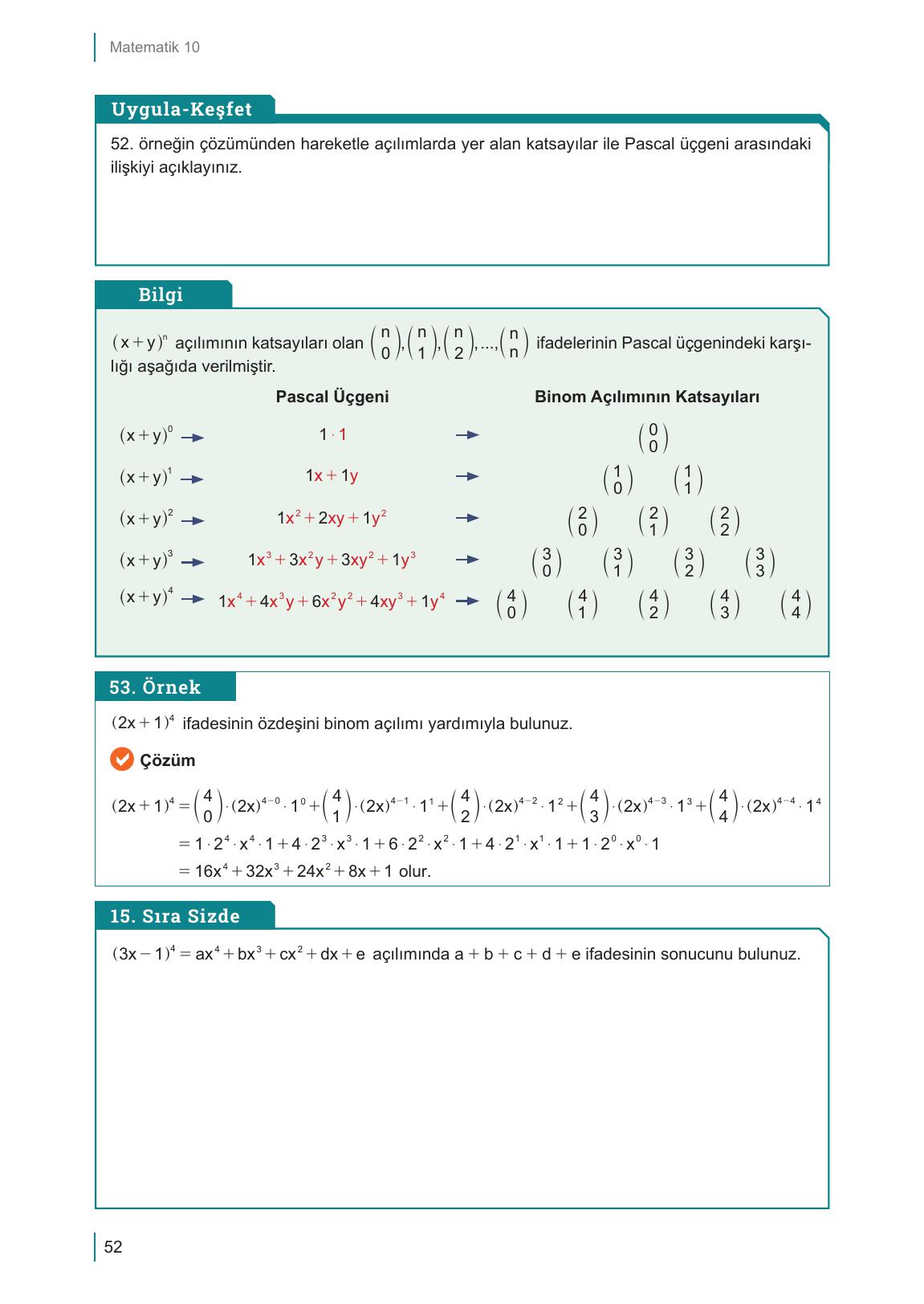 10. Sınıf Meb Yayınları Matematik Ders Kitabı Sayfa 52 Cevapları