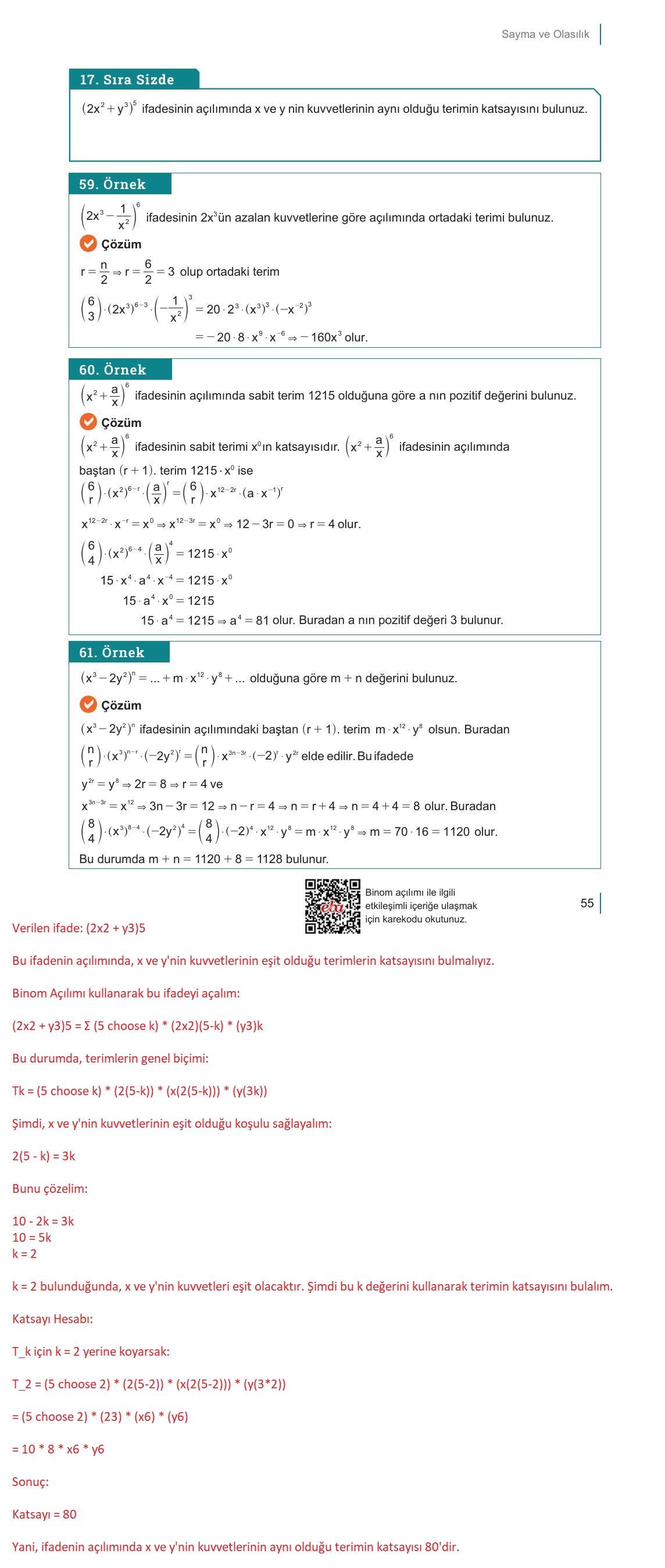 10. Sınıf Meb Yayınları Matematik Ders Kitabı Sayfa 55 Cevapları