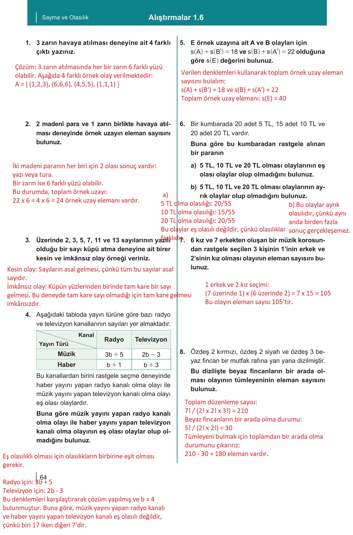 10. Sınıf Meb Yayınları Matematik Ders Kitabı Sayfa 64 Cevapları