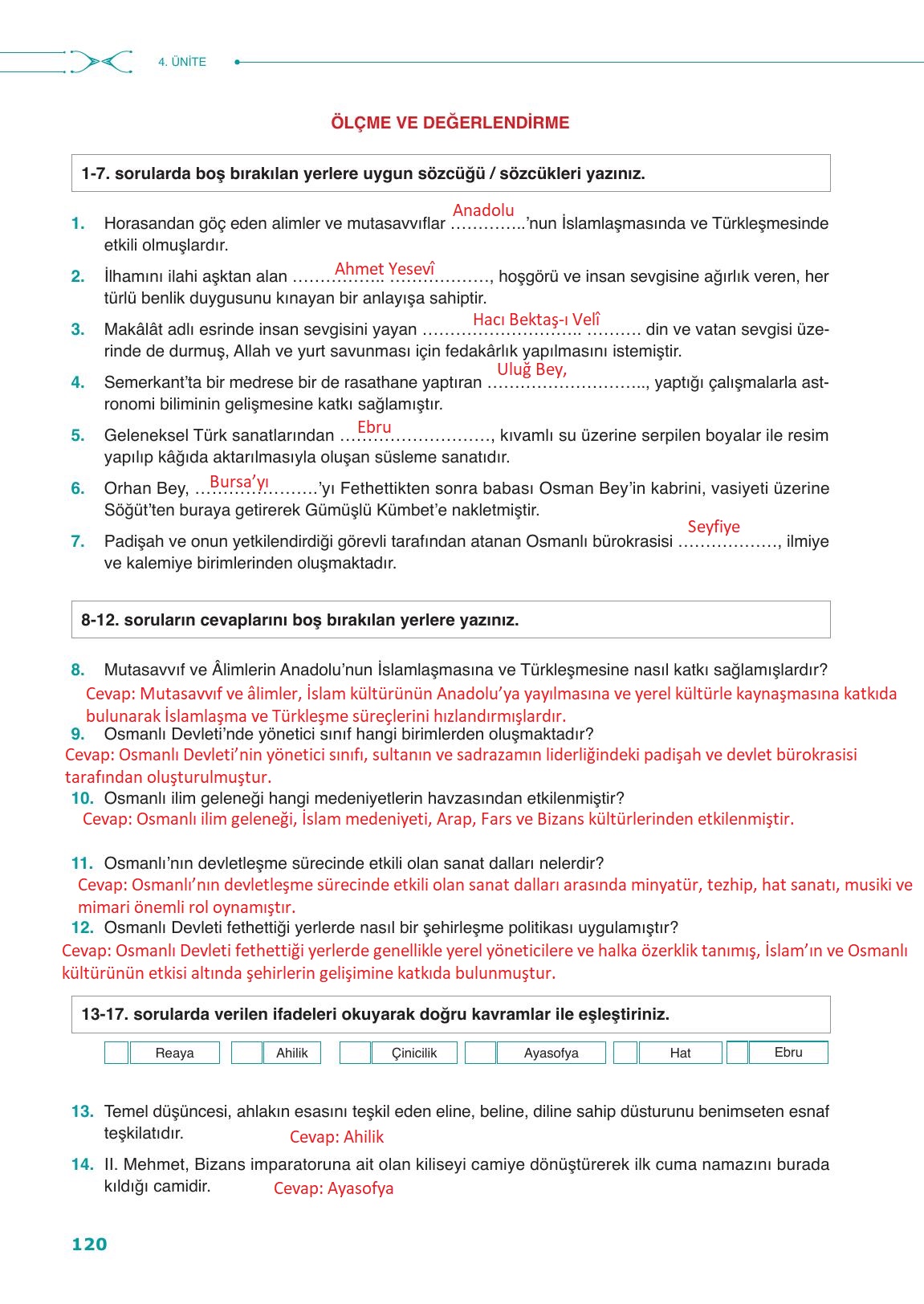 10. Sınıf Meb Yayınları Tarih Ders Kitabı Sayfa 120 Cevapları