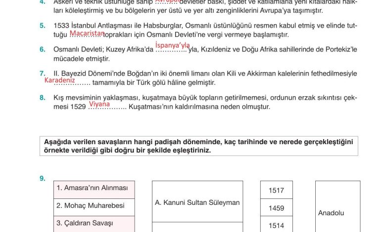 10. Sınıf Meb Yayınları Tarih Ders Kitabı Sayfa 165 Cevapları