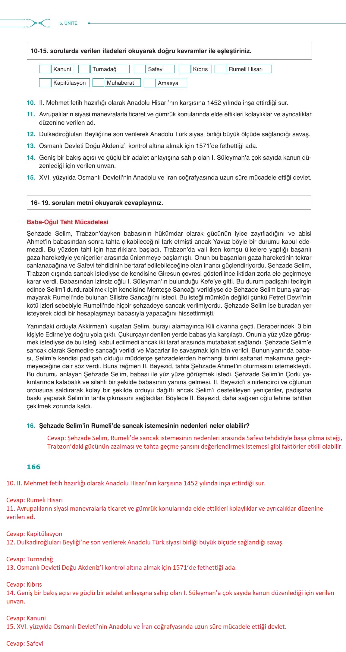 10. Sınıf Meb Yayınları Tarih Ders Kitabı Sayfa 166 Cevapları